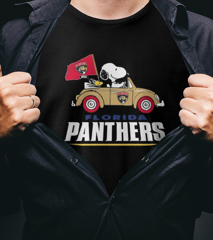 Florida Panthers Hockey Snoopy Driving Classic Car Fan T-Shirt