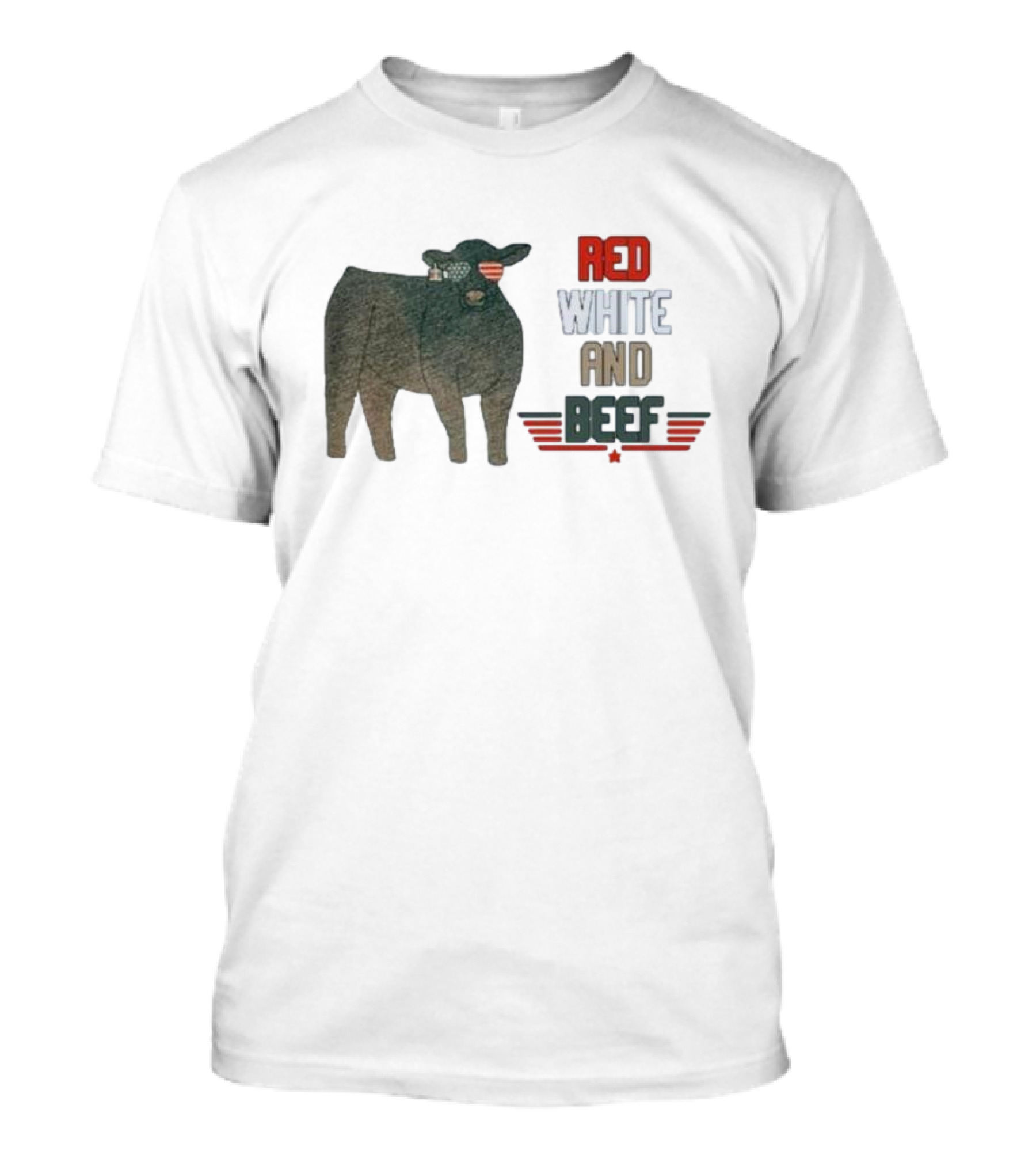 Red White And Beef American Cattle With Patriotic Sunglasses T-Shirt