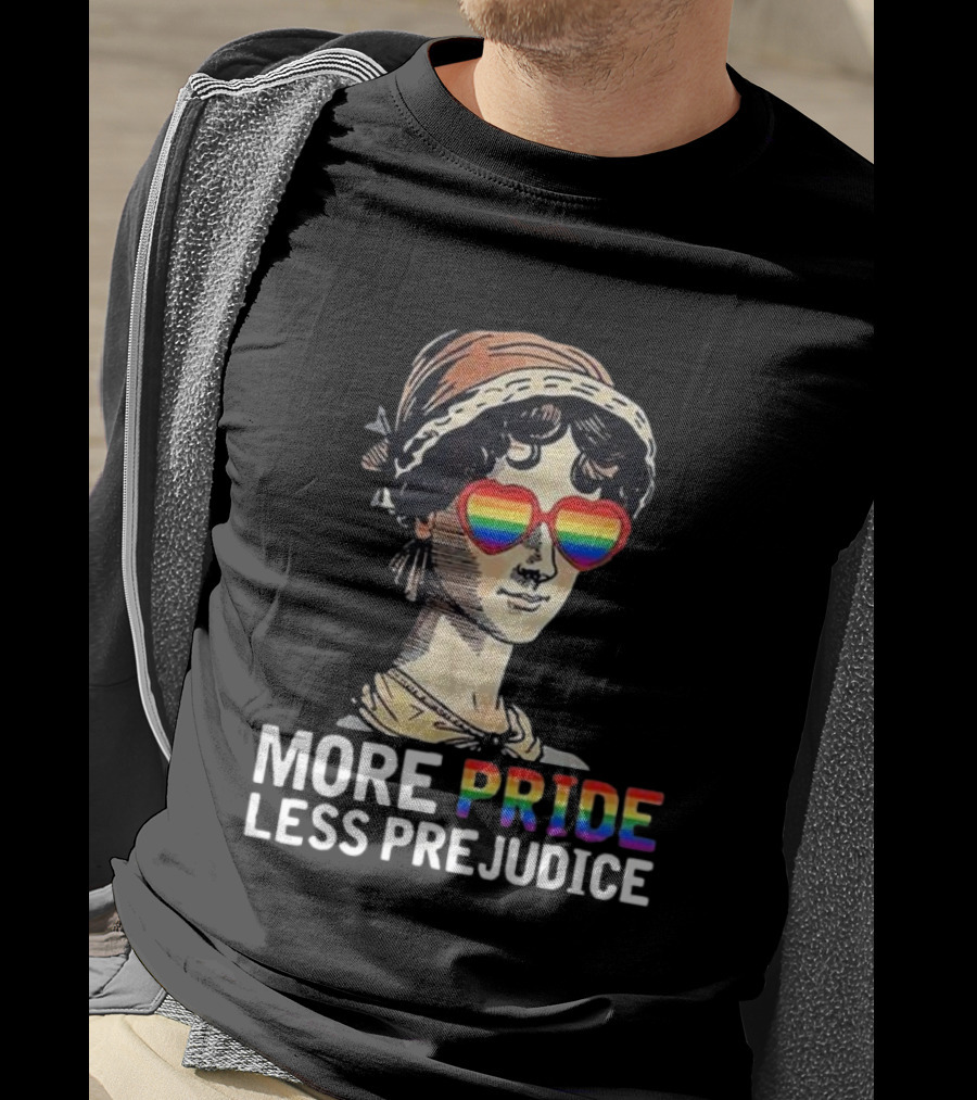 More Pride Less Prejudice Rainbow Heart Glasses T-Shirt