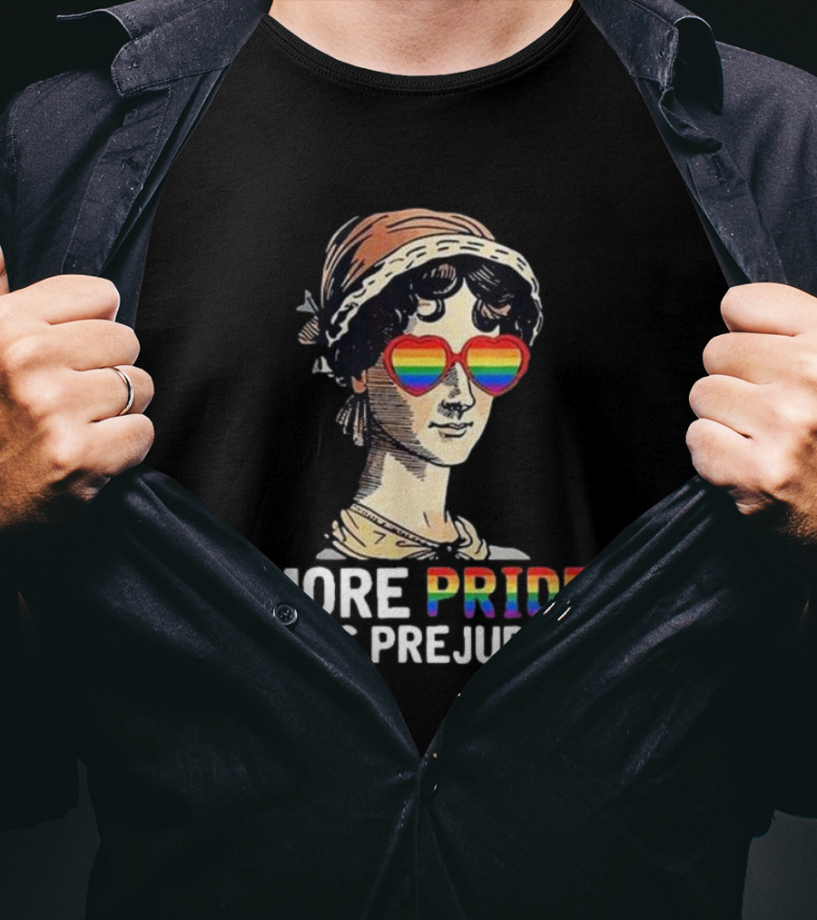More Pride Less Prejudice Rainbow Heart Glasses T-Shirt