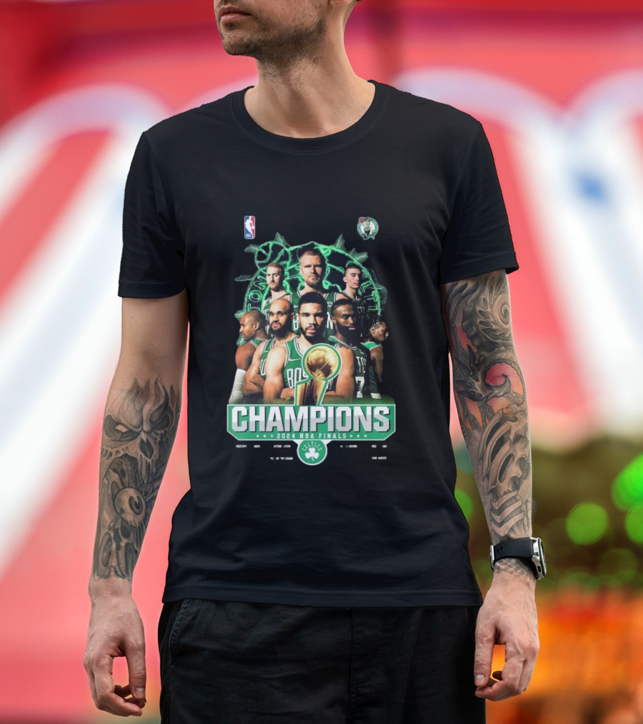 Boston Celtics 2024 NBA Finals Champions Basketball Team Fan Celebration Signatures T-Shirt