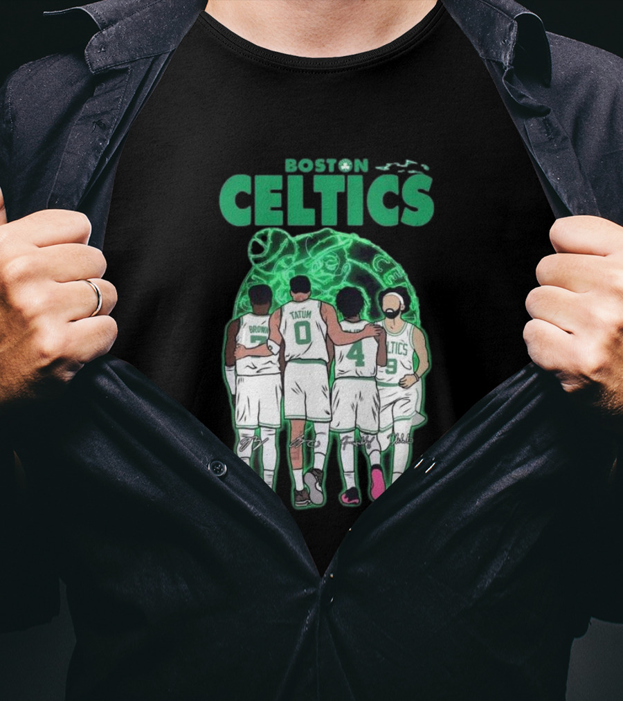 Boston Celtics Brown Tatum Holiday Derrick Signatures Basketball Players T-Shirt