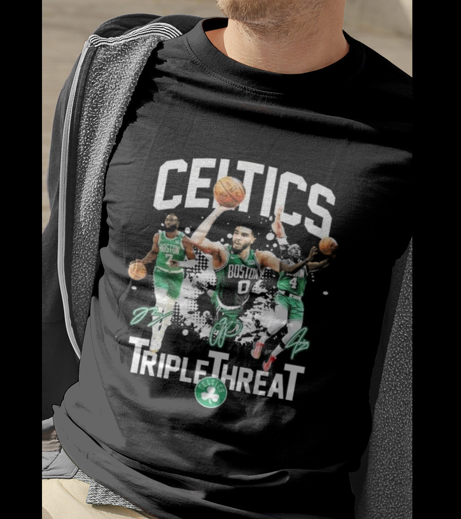 Celtics Boston Jrue Holiday Jayson Tatum Jaylen Brown Triple Threat Signatures T-Shirt