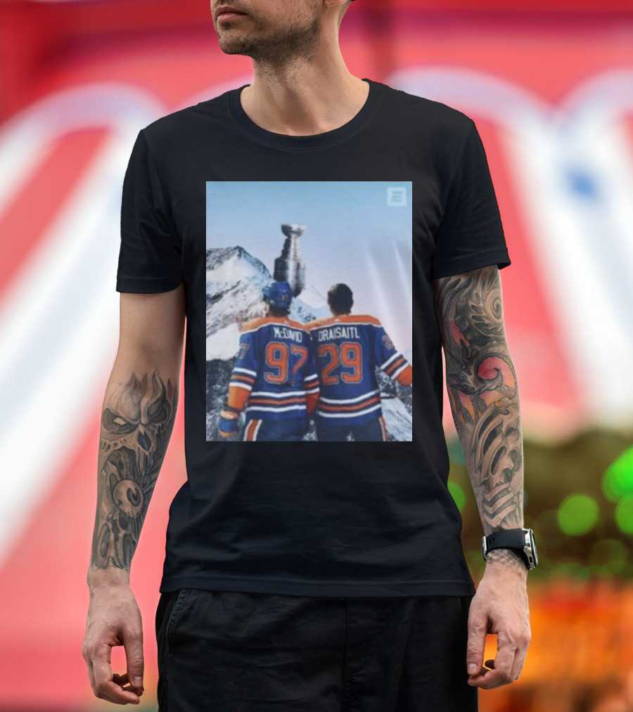 Edmonton Oilers Connor McDavid 97 Leon Draisaitl 29 2024 Stanley Cup Final Hockey Players Mountain Trophy T-Shirt