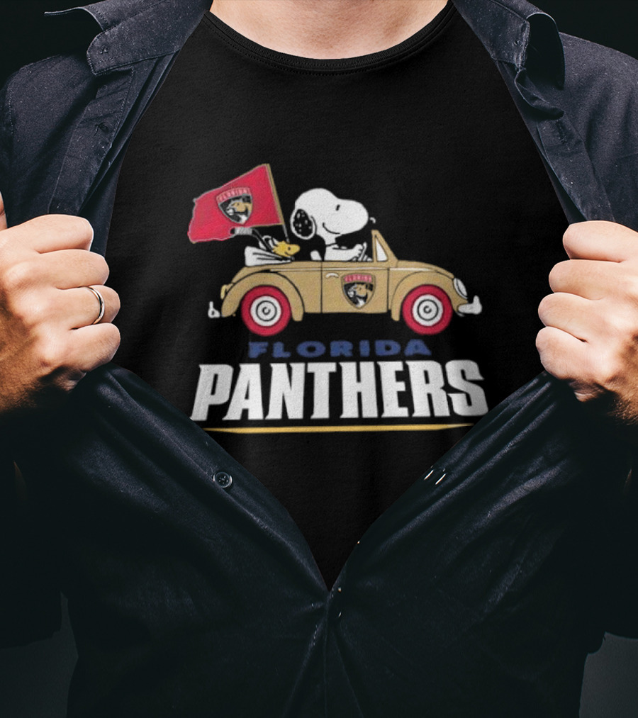 Florida Panthers Snoopy Driving Car With Hockey Flag T-Shirt