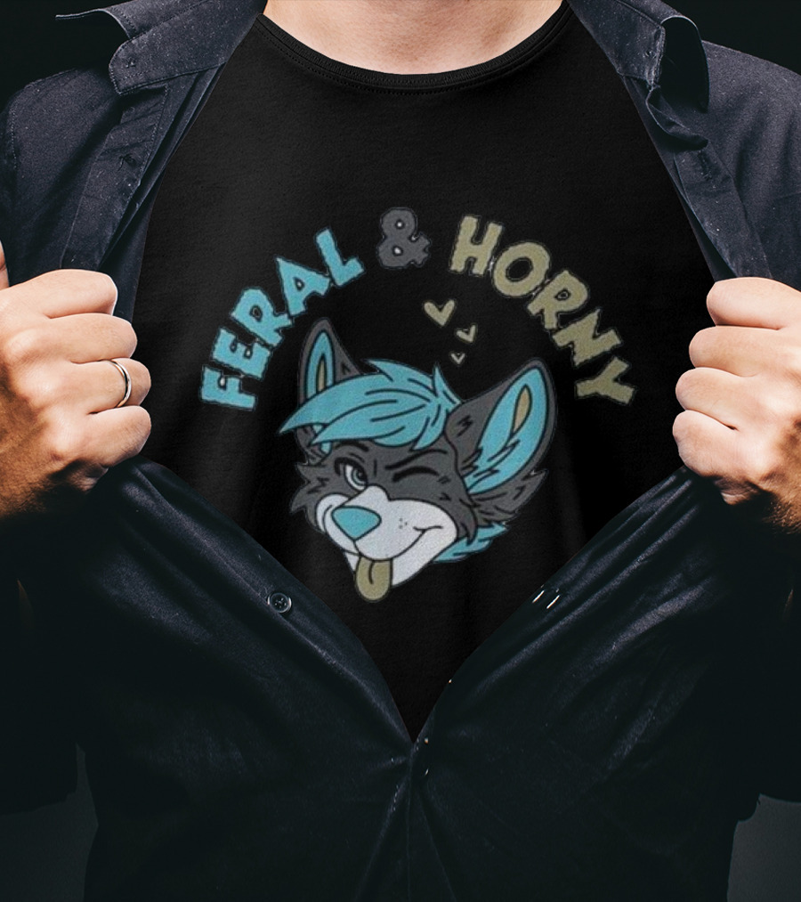 Feral And Horny Winking Furry Character With Hearts T-Shirt