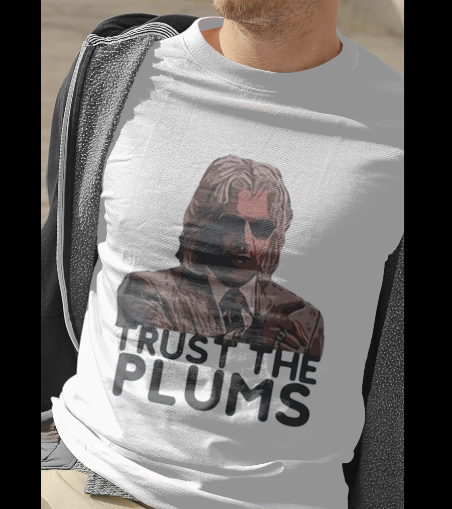 Trust The Plums Mysterious Figure With Sunglasses And Suit T-Shirt
