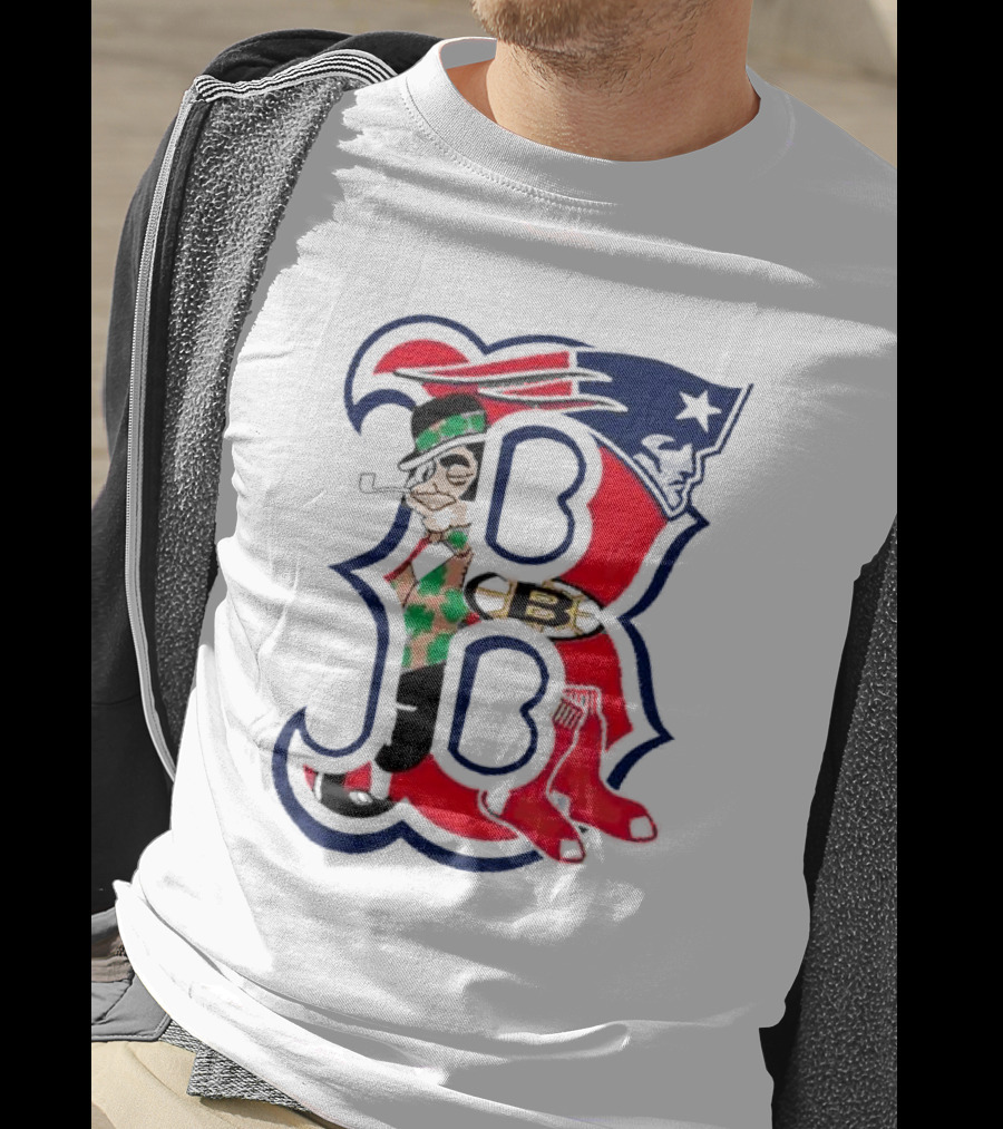 Boston Red Sox B Mashup With Patriots Bruins Celtics Symbols T-Shirt