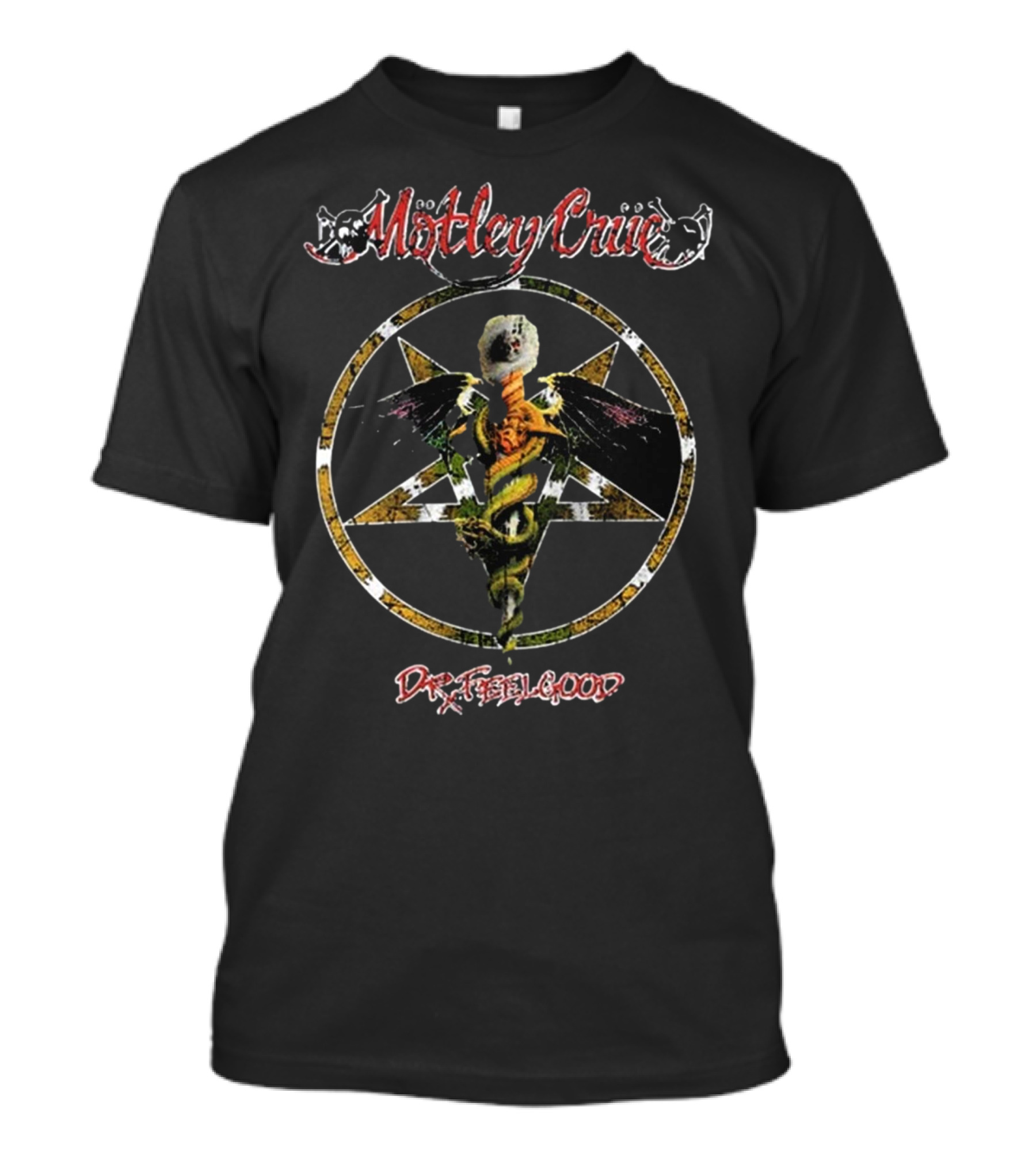 Motley Crue Dr. Feelgood Caduceus Pentagram T-Shirt