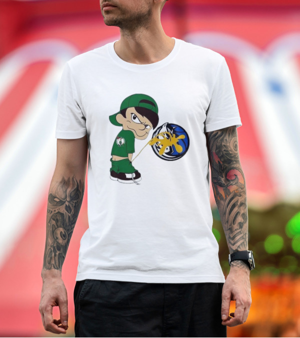 Premium T-Shirt: Little Boy Boston Celtics Piss On Dallas Mavericks Logo T-Shirt Little Boy Boston Celtics Piss On Dallas Mavericks Logo T-Shirt