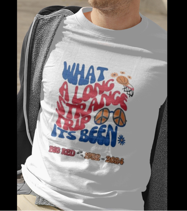 What A Long Strange Trip It's Been Big Red 1952-2024 Basketball Peace Flowers T-Shirt