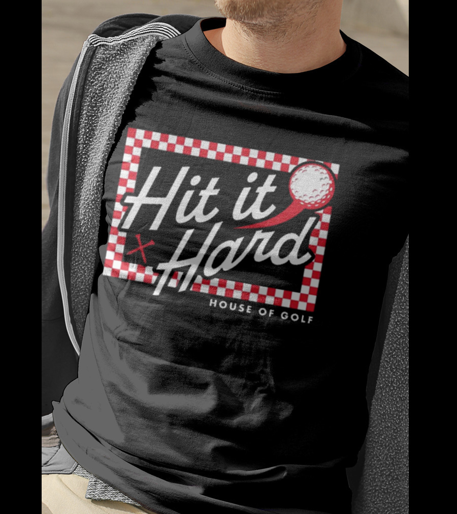 Hit It Hard Checkerboard House Of Golf Red White Golf Ball T-Shirt
