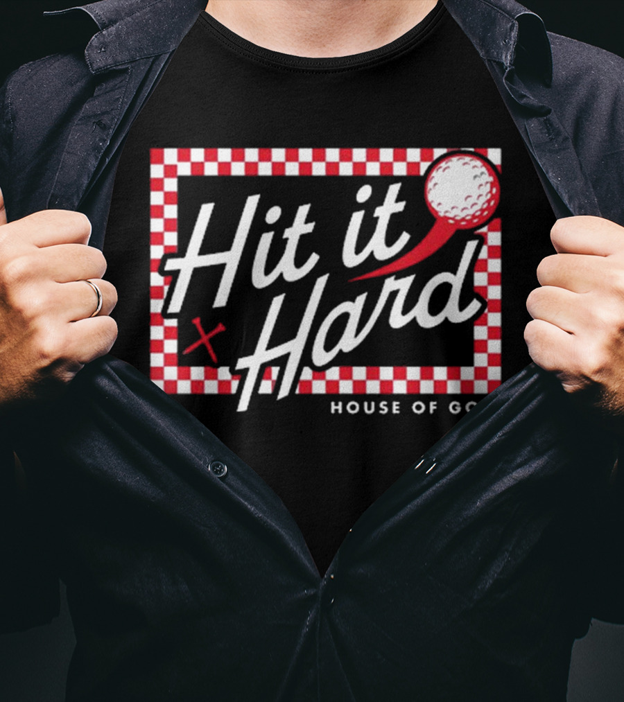 Hit It Hard Checkerboard House Of Golf Red White Golf Ball T-Shirt