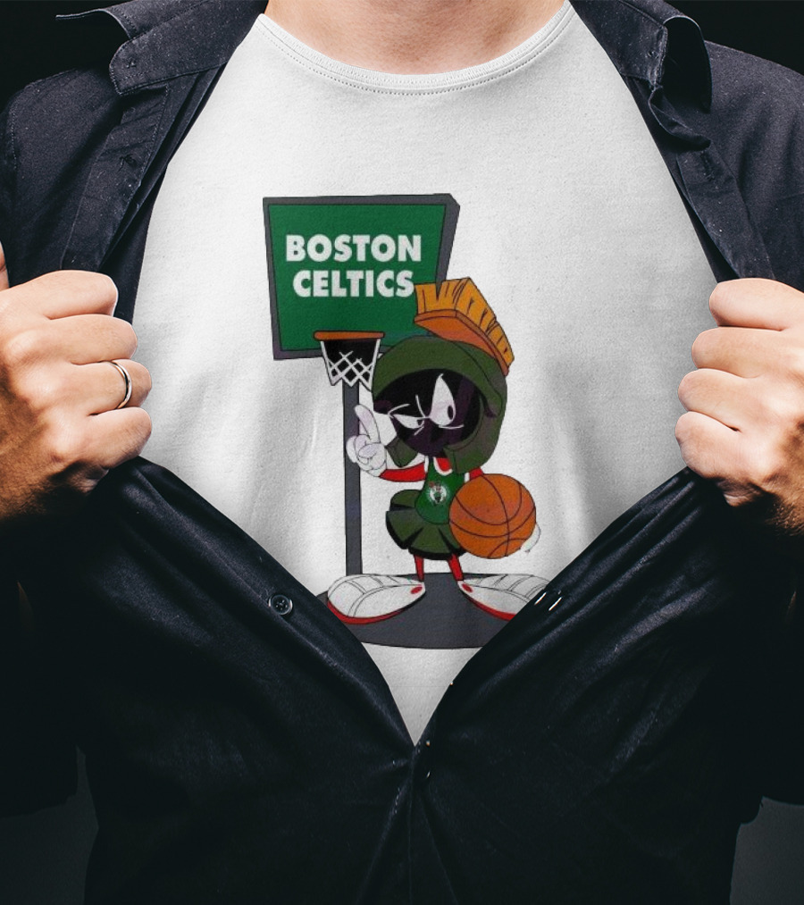 Boston Celtics Looney Tunes Marvin The Martian Basketball Hoop T-Shirt