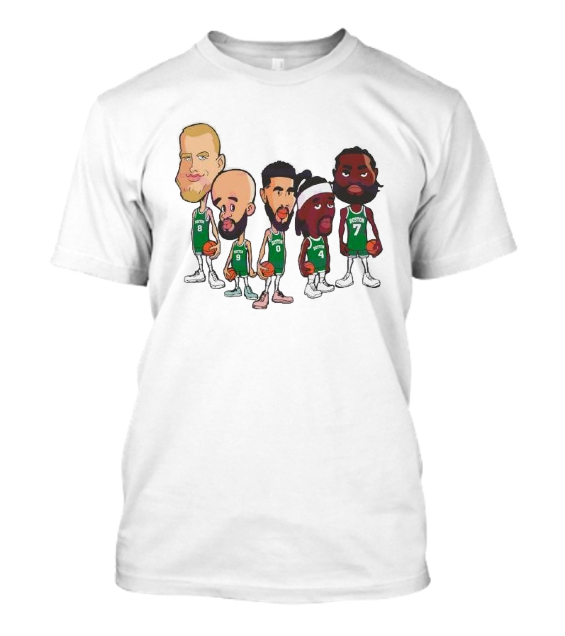 Caricature Boston Celtics Players NBA Basketball Cartoon Team Characters T-Shirt