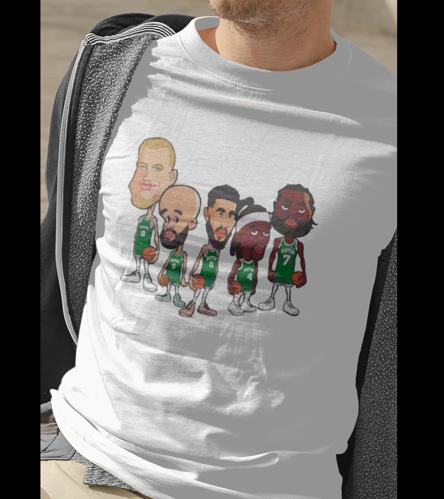 Caricature Boston Celtics Players NBA Basketball Cartoon Team Characters T-Shirt