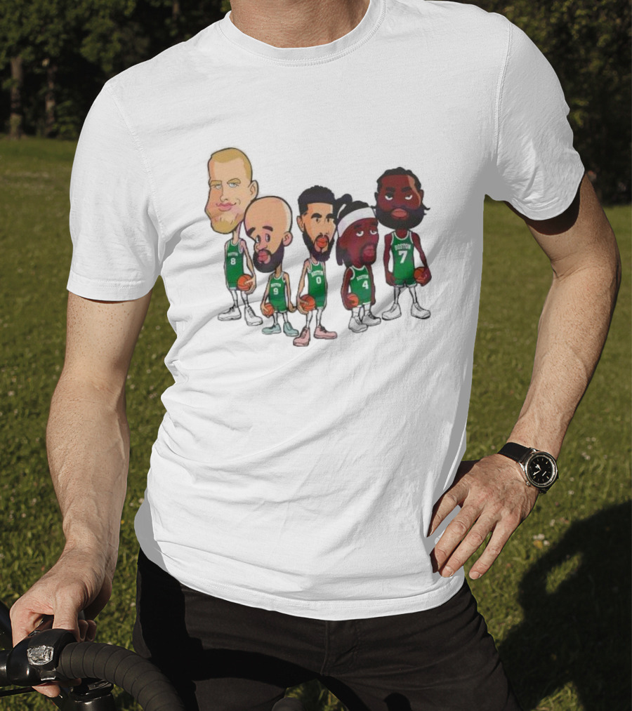 Caricature Boston Celtics Players NBA Basketball Cartoon Team Characters T-Shirt