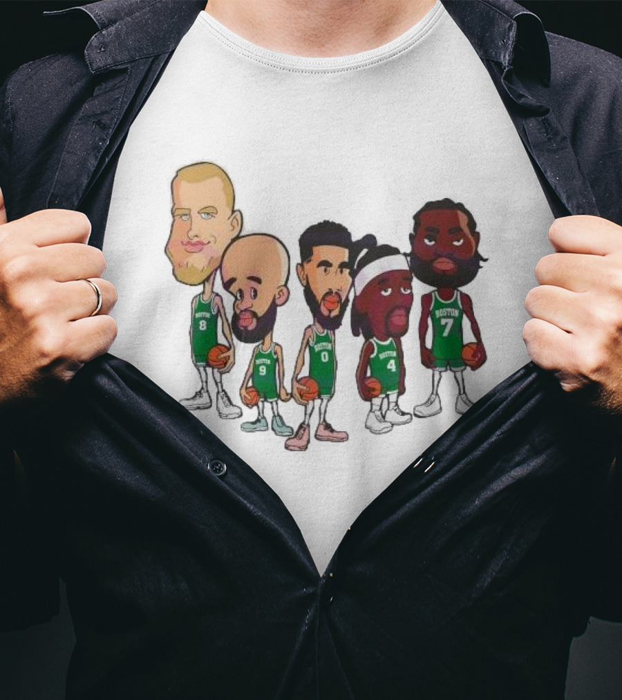Caricature Boston Celtics Players NBA Basketball Cartoon Team Characters T-Shirt