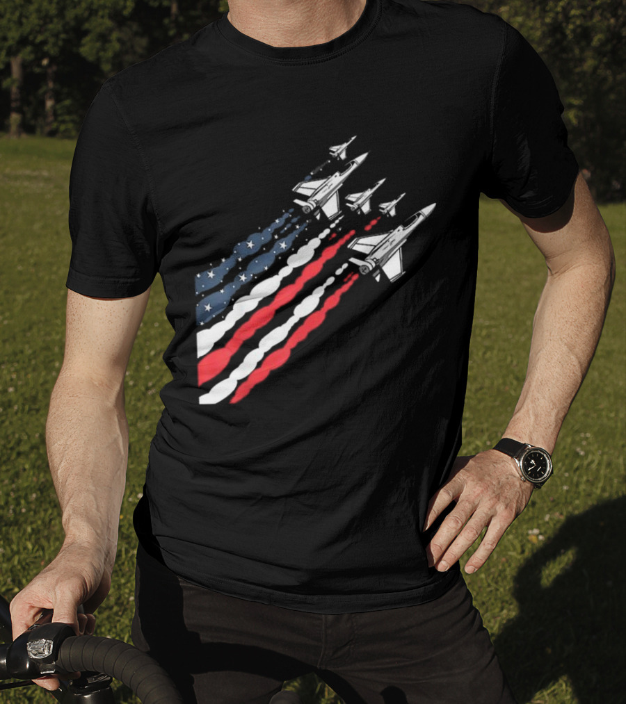 Vintage Patriotic Fighter Jet Airplane With American Flag Trail T-Shirt