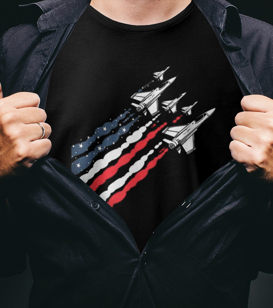 Vintage Patriotic Fighter Jet Airplane With American Flag Trail T-Shirt