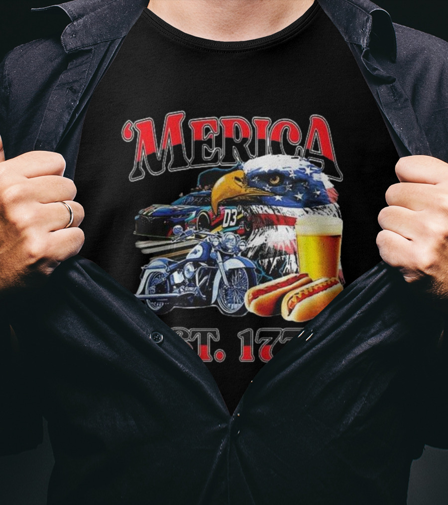 'Merica Bald Eagle Motorbike Beer Hotdogs Cars Est. 1776 T-Shirt