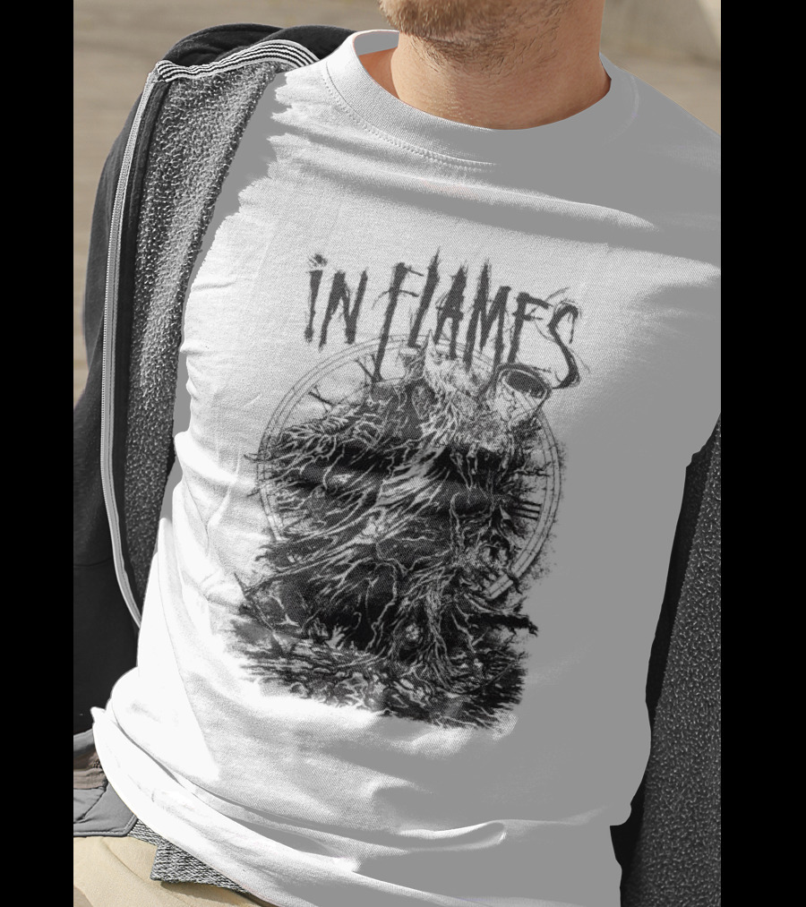 In Flames Cloaked Ghoul Dark Shrouded Figure With Clock Background T-Shirt