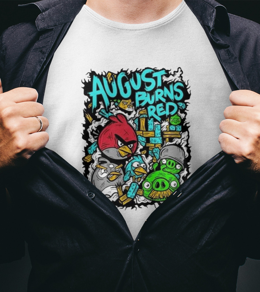 August Burns Red Angry Birds Throwback Collage With Pigs And Birds T-Shirt