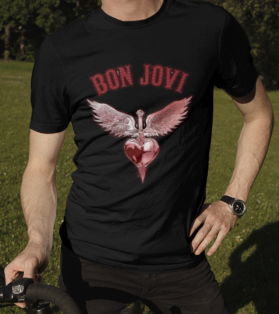 Bon Jovi Forever Red Winged Heart Dagger T-Shirt