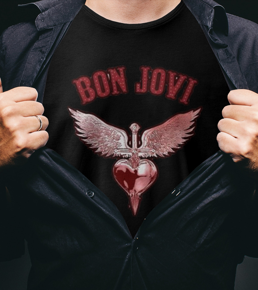 Bon Jovi Forever Red Winged Heart Dagger T-Shirt
