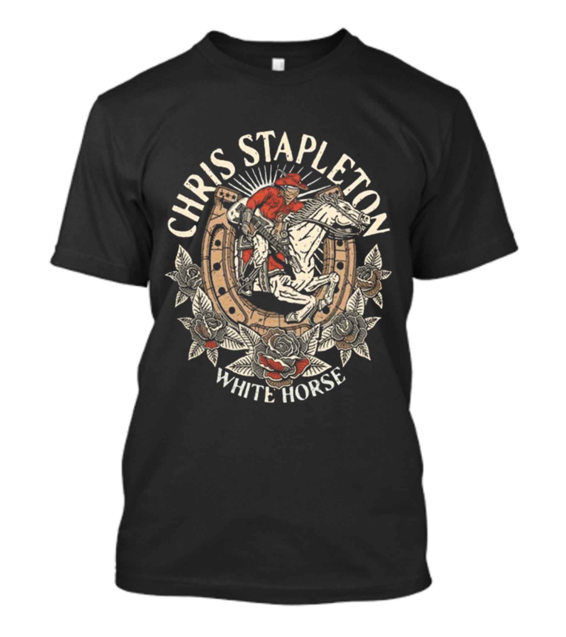 Chris Stapleton White Horse Cowboy Riding With Roses T-Shirt