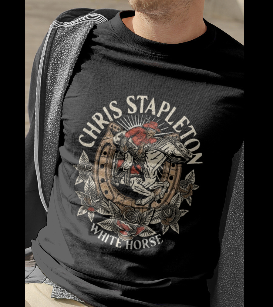 Chris Stapleton White Horse Cowboy Riding With Roses T-Shirt