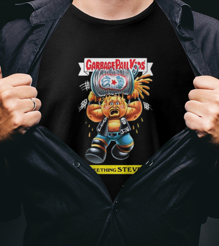 Garbage Pail Kids Seething Steve 3:16 Parody Character With Exploding Trash Can T-Shirt