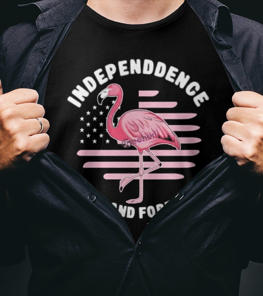 Independence Now And Forever Flamingo America Flag T-Shirt