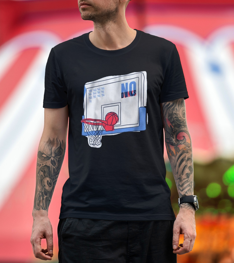 No Dunks Basketball Backboard with Tally Marks and Ball Wedgie T-Shirt