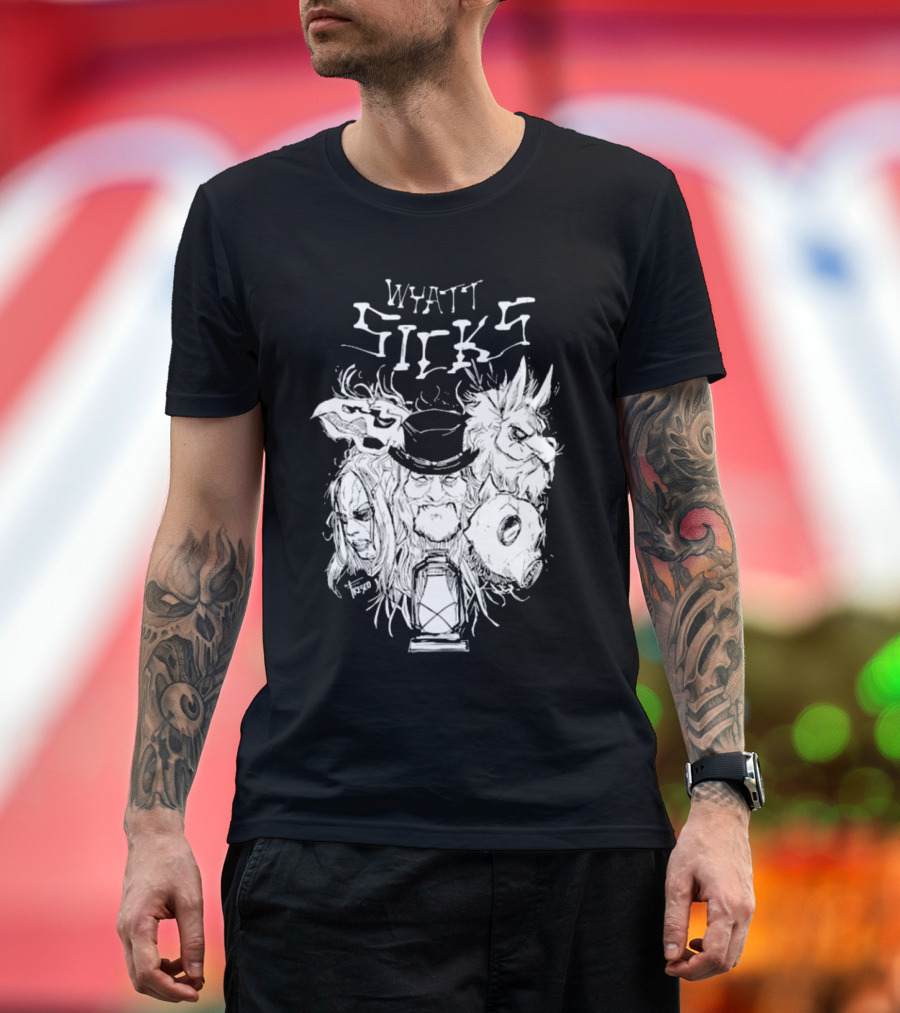 Wyatt Sicks Lantern And Masked Figures T-Shirt