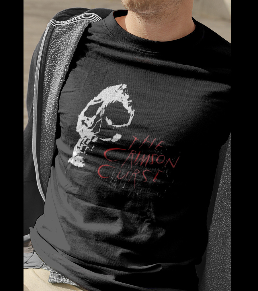 The Crimson Curse Skull White And Red Text With Skull T-Shirt