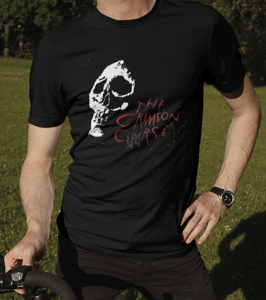The Crimson Curse Skull White And Red Text With Skull T-Shirt