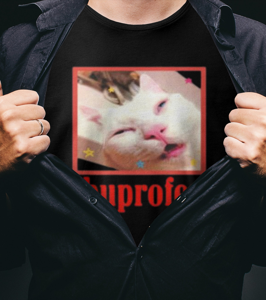 Ibuprofen Meme Cat With Distorted Face And Stars T-Shirt