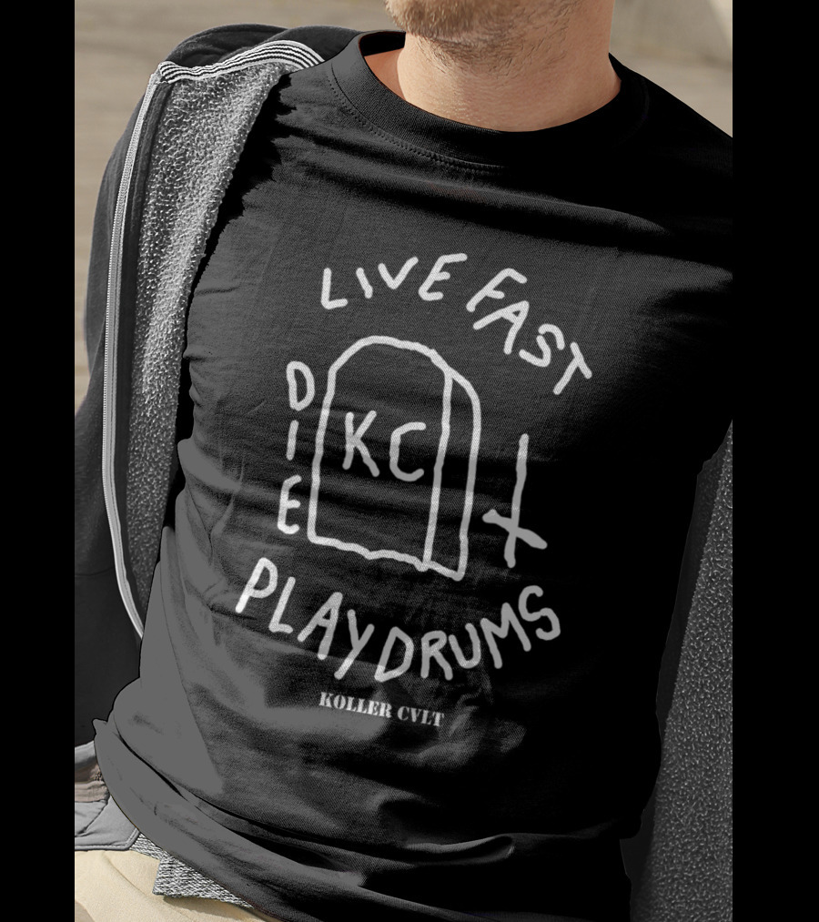 Koller Cvlt Live Fast Die Play Drums KC Tombstone Cross T-Shirt