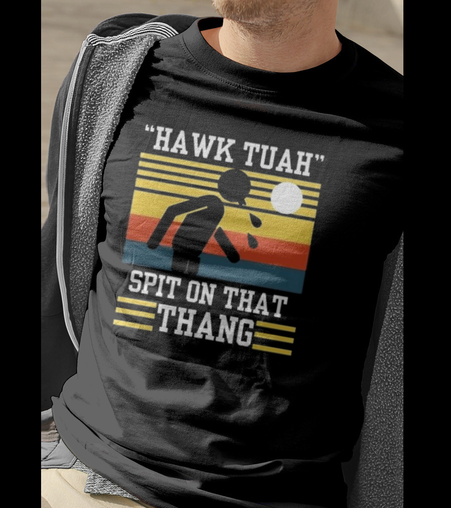 Hawk Tuah Spit On That Thang Vintage Retro Stripes T-Shirt