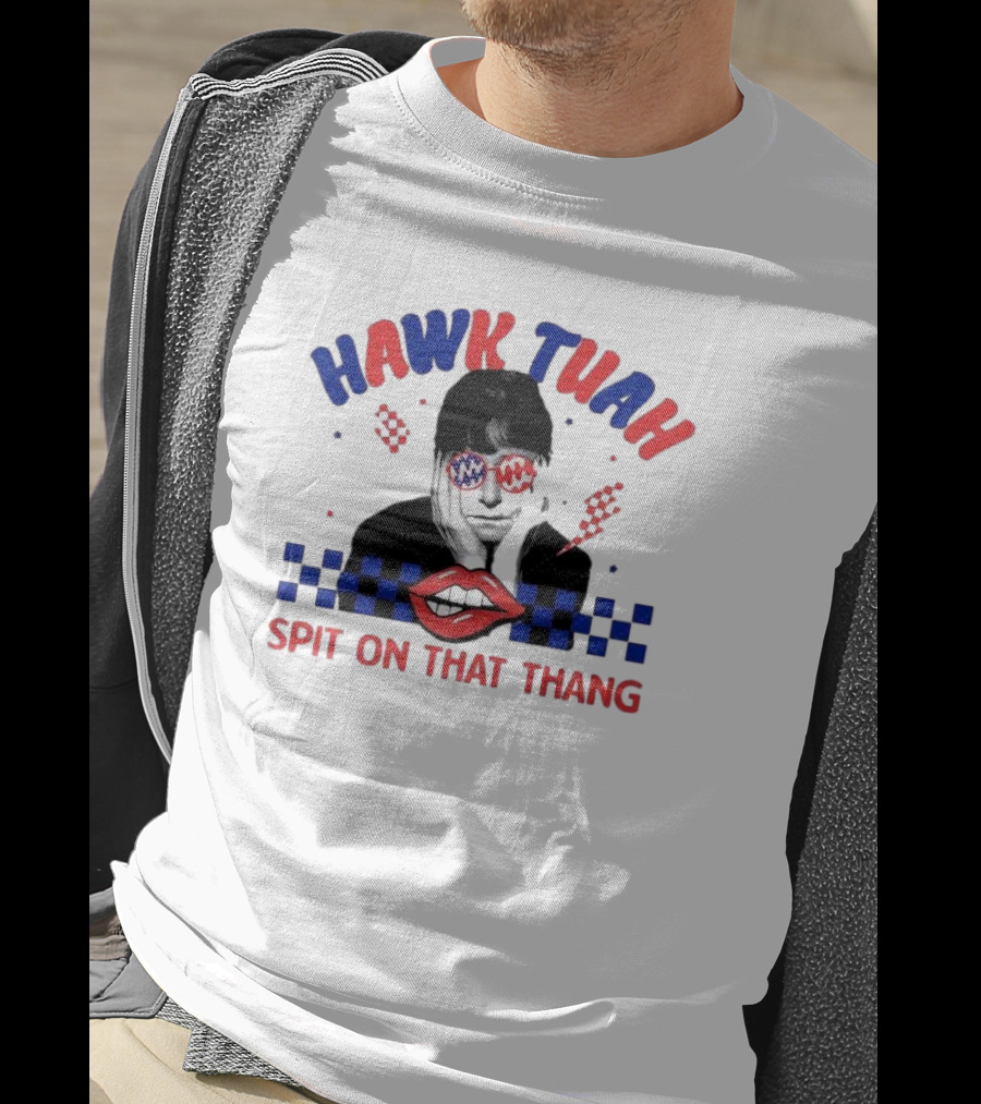 Hawk Tuah Spit On That Thang Lip Checkered Sunglasses T-Shirt