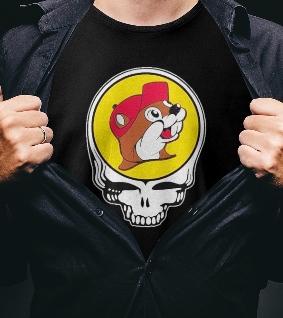 Buc-ee's Beaver In Grateful Dead Skull T-Shirt