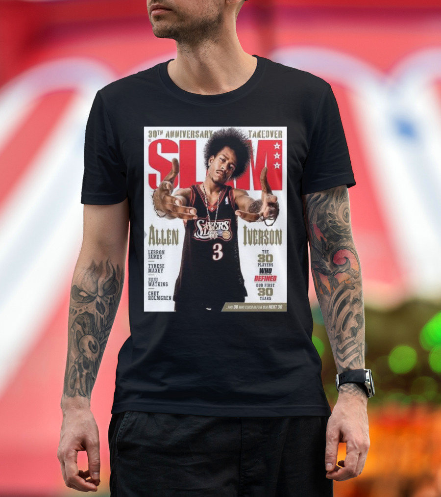 Slam 30th Anniversary Takeover Allen Iverson 76ers Cover Featuring LeBron James Tyrese Maxey Juju Watkins Chet Holmgren T-Shirt