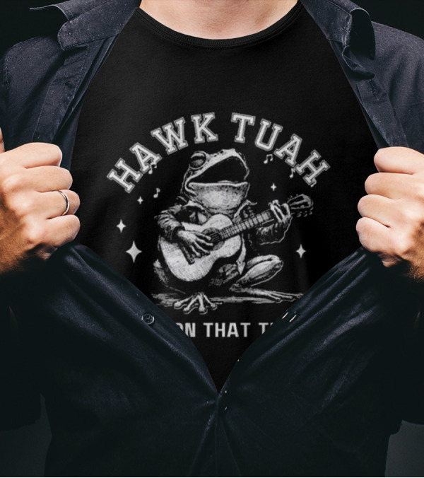 Hawk Tuah Frog Playing Guitar Spit On That Thang Music Notes T-Shirt