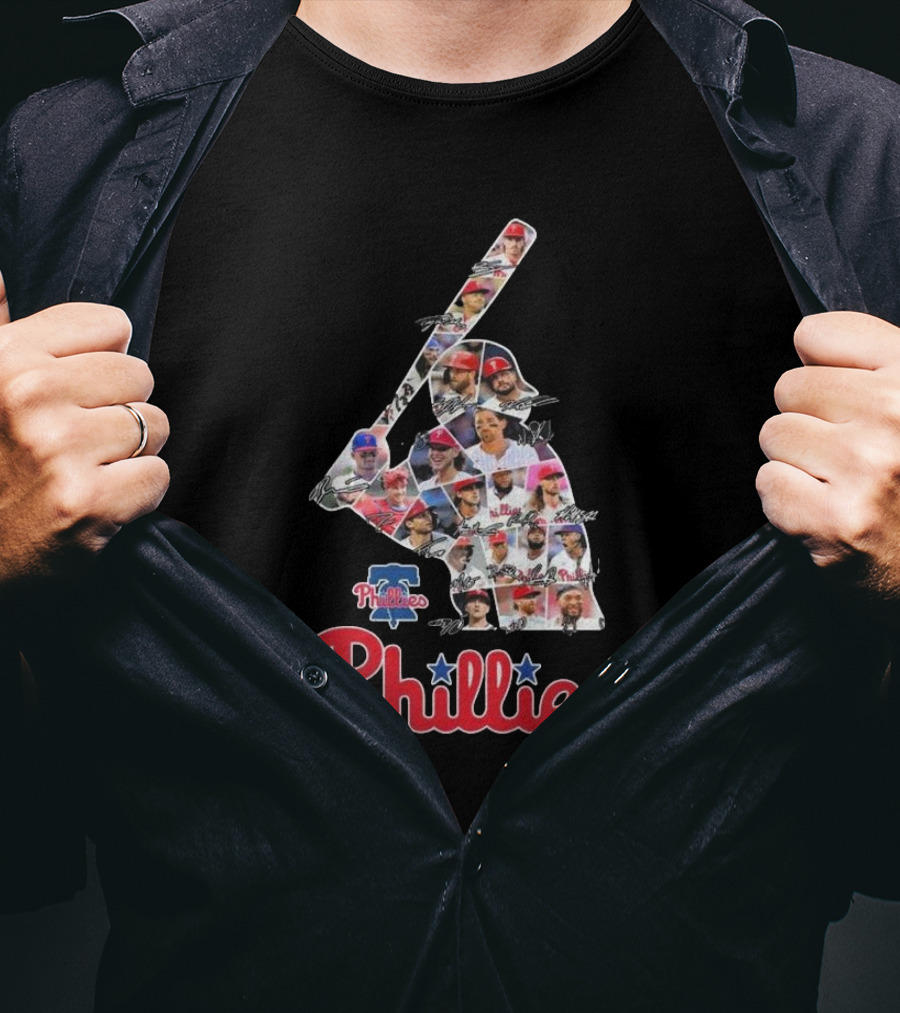 Phillies Baseball Icons Collage With Player Signatures T-Shirt