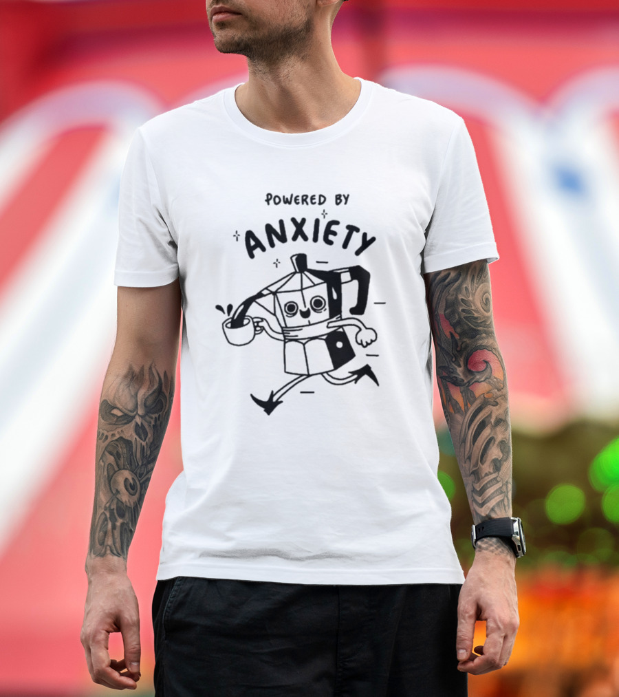 Powered By Anxiety Coffee Pot Running With a Smile and Cup T-Shirt