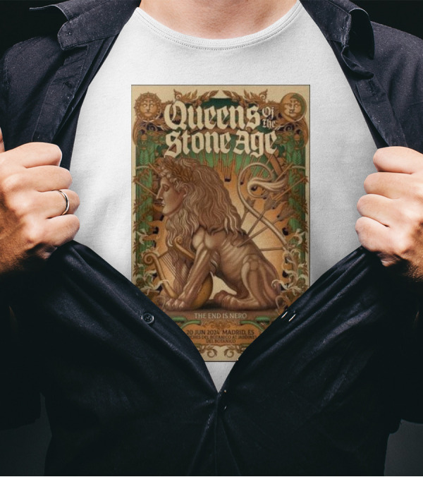 Queens Of The Stone Age The End Is Nero 20 Jun 2024 Madrid ES Real Botanical Garden Concert T-Shirt
