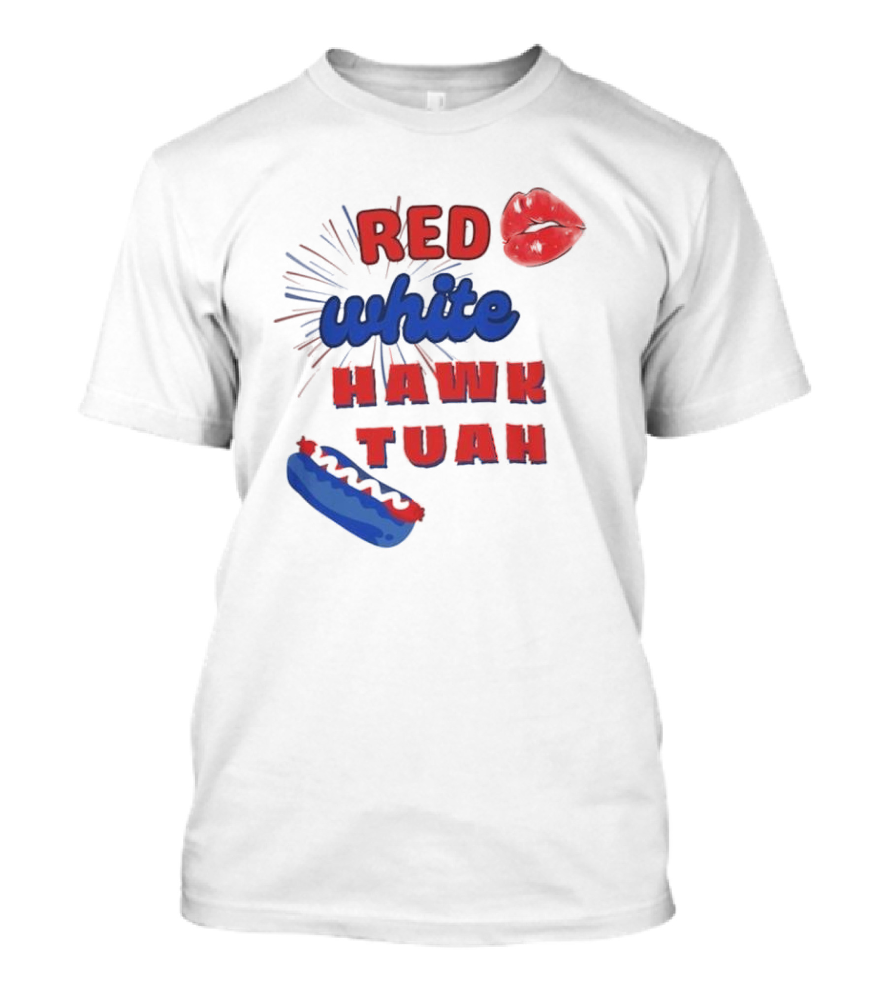 Red White Hawk Tuah Lips Hotdog T-Shirt