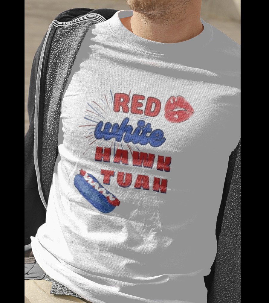 Red White Hawk Tuah Lips Hotdog T-Shirt