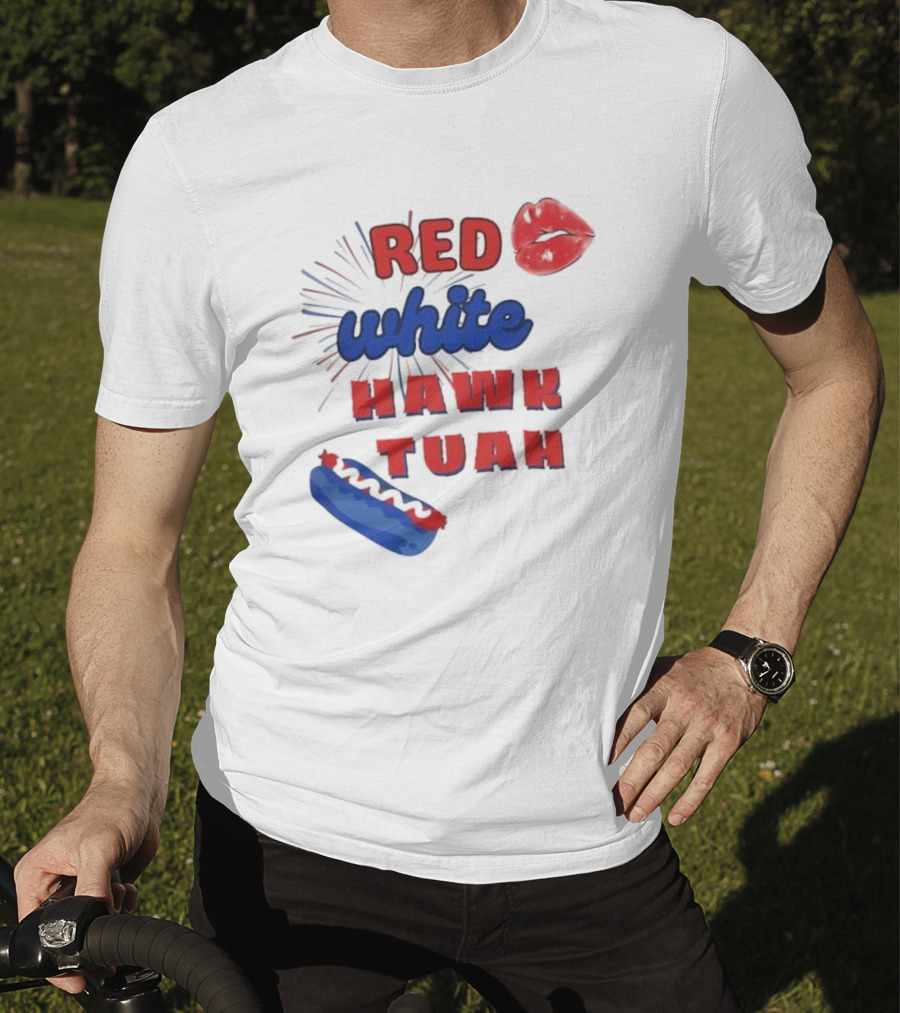 Red White Hawk Tuah Lips Hotdog T-Shirt